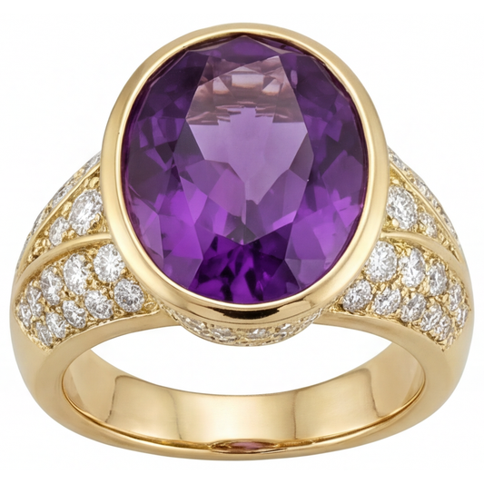 Bague Pierre de Couleur Or Jaune 14 Carats avec Améthyste Pourpre – vue de face