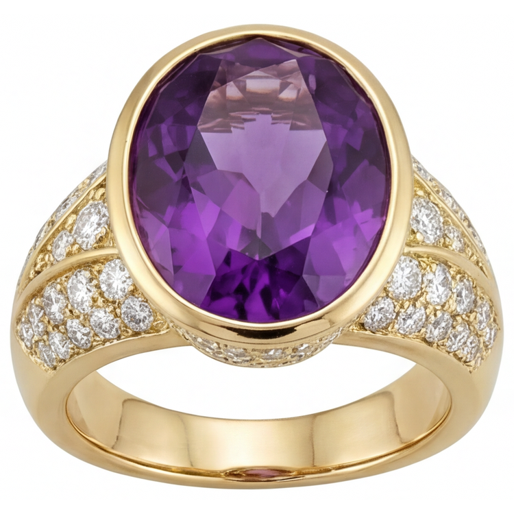 Bague Pierre de Couleur Or Jaune 14 Carats avec Améthyste Pourpre – vue de face