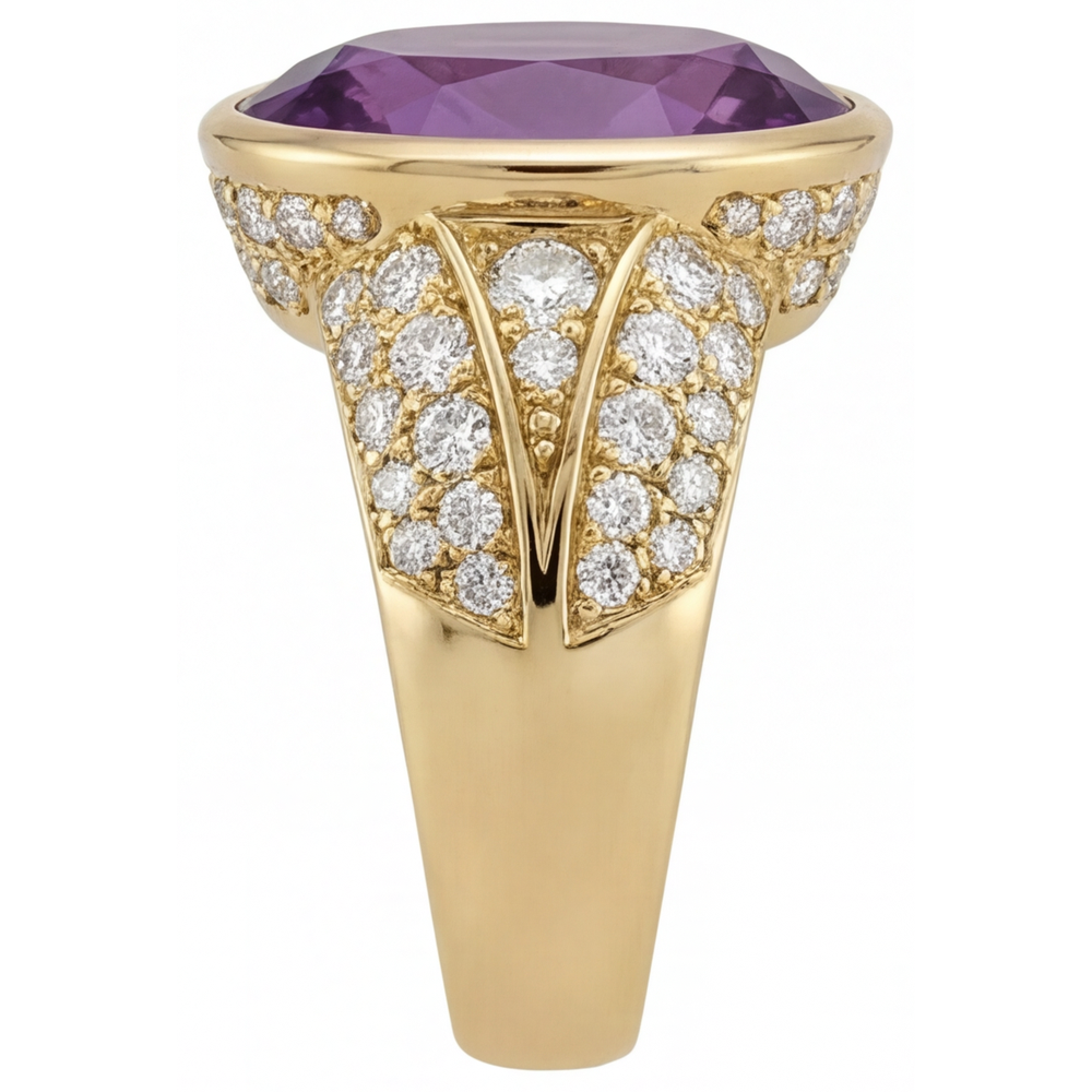 Bague Pierre de Couleur Or Jaune 14 Carats avec Améthyste Pourpre – vue de dessus