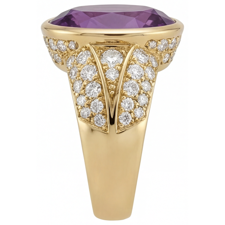 Bague Pierre de Couleur Or Jaune 14 Carats avec Améthyste Pourpre – vue de dessus