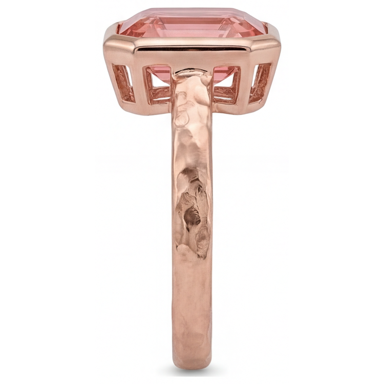 Bague de Fiançailles Solitaire à Lunette en Or Rose avec Véritable Saphir Padparadscha Pêche 2,5 Carats Taille Asscher