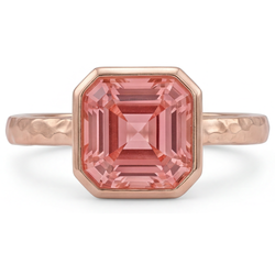 Bague de Fiançailles Solitaire à Lunette en Or Rose avec Véritable Saphir Padparadscha Pêche 2,5 Carats Taille Asscher