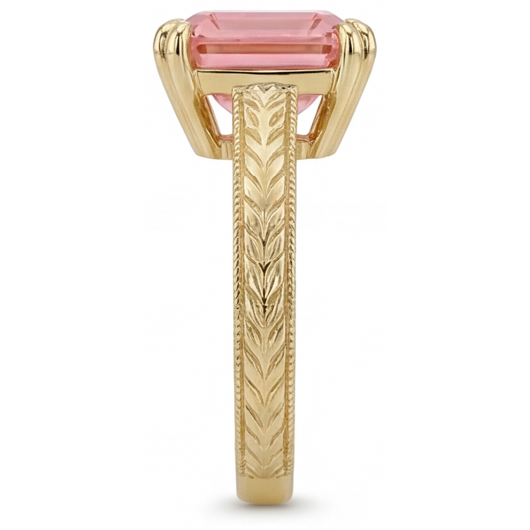 Bague de Fiançailles Solitaire Saphir Padparadscha Pêche Naturel 3,5 Carats Taille Asscher en Or Jaune 14K