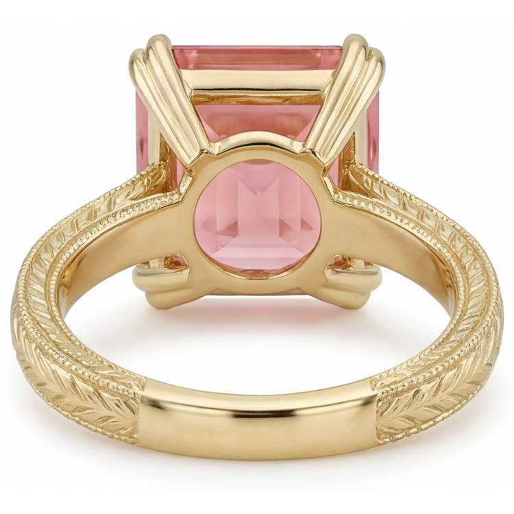 Bague de Fiançailles Solitaire Saphir Padparadscha Pêche Naturel Taille Asscher 3,5 Carats en Or Jaune 14 Carats