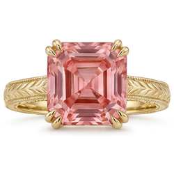 Bague de Fiançailles Solitaire Saphir Padparadscha Pêche Naturel Taille Asscher 3,5 Carats en Or Jaune 14 Carats