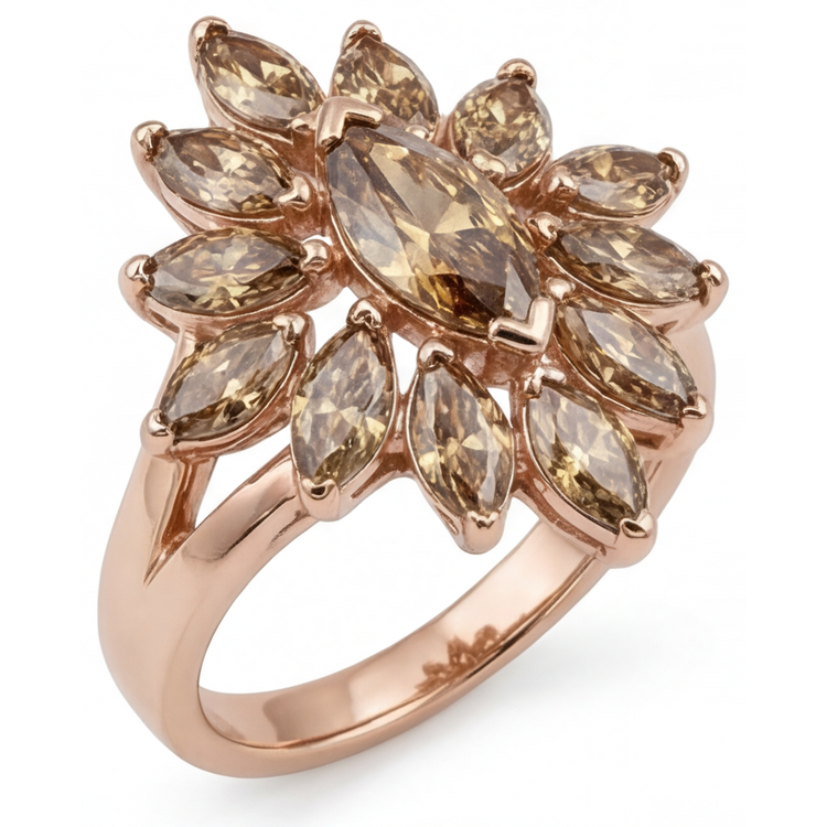 Brillant Taille Marquise Bague en Or Rose 14 Carats – vue de face