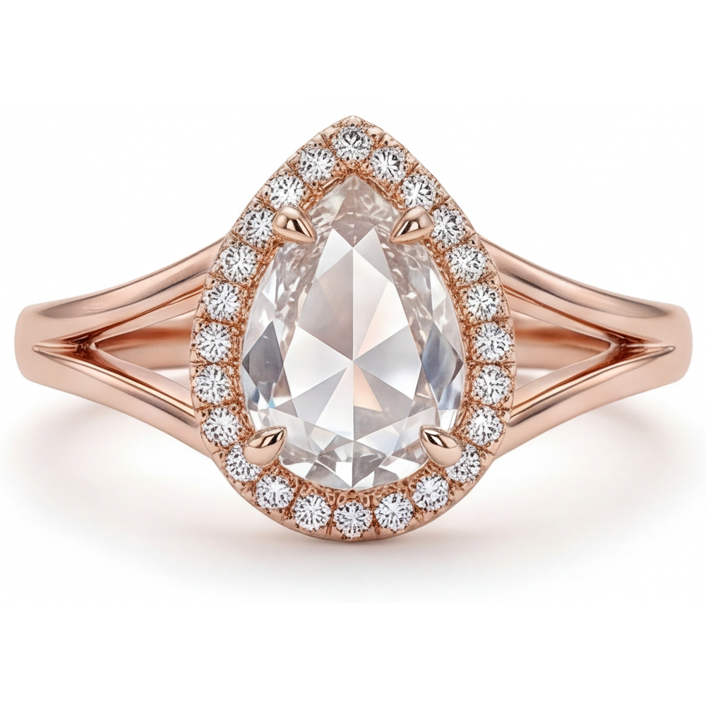 Bague de Fiançailles Halo Or Rose 14 Carats avec Brillant – vue principale