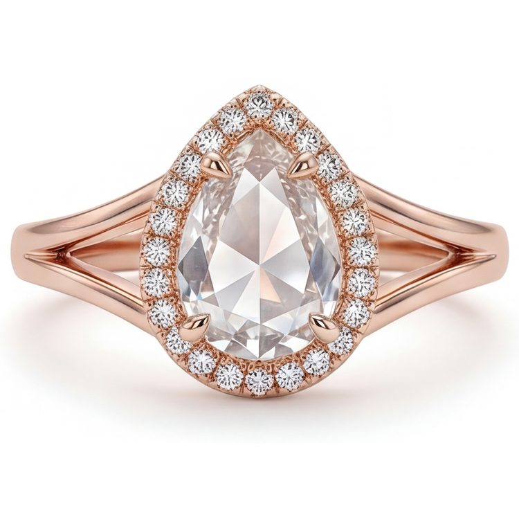 Bague de Fiançailles Halo Or Rose 14 Carats avec Brillant – vue principale