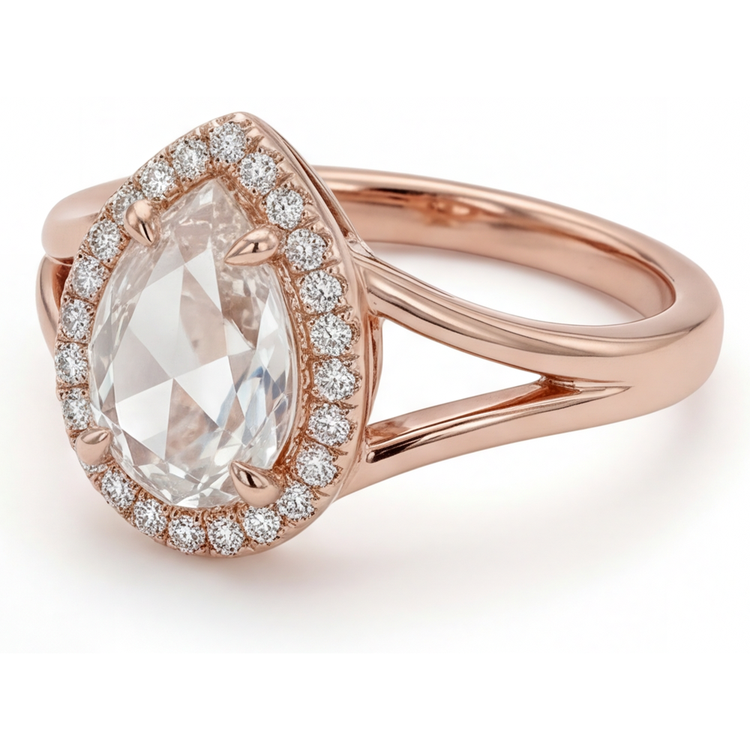 Goutte Brillant bague en Or Rose 14 Carats – vue de face