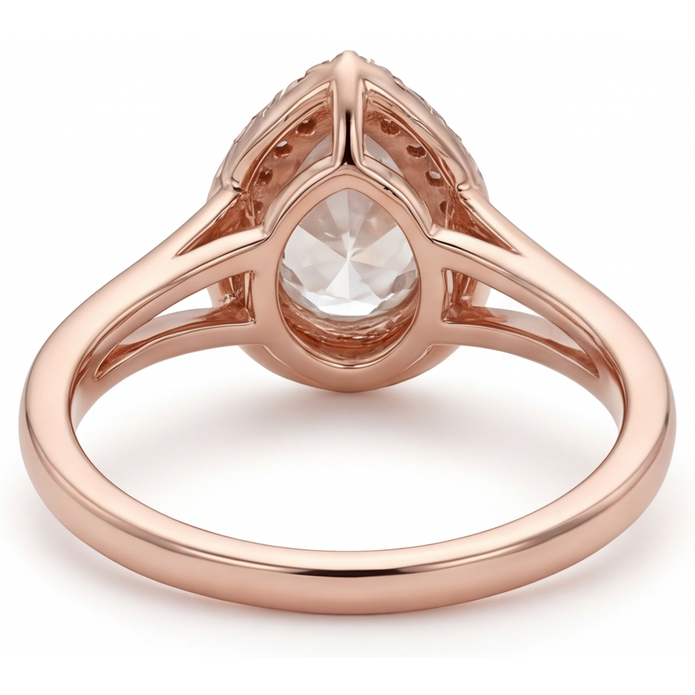 Brillant Goutte Bague de Fiançailles Halo en Or Rose 14 Carats – vue de profil