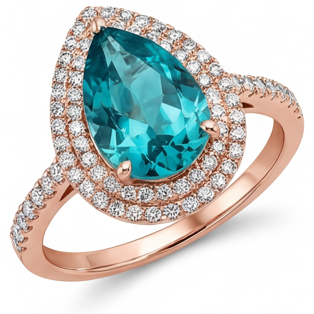Brillant Bague de Fiançailles Halo 3 carats Or Rose 14 Carats – vue principale