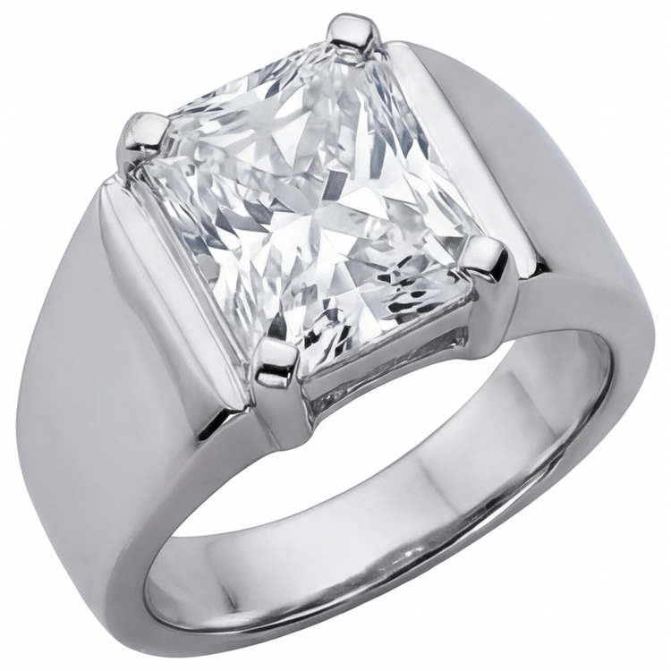Bague Homme Or Blanc 14 Carats avec Brillant – vue principale