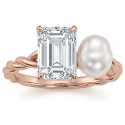 Bague Joaillerie Or Rose 14 Carats – Brillant Taille Émeraude