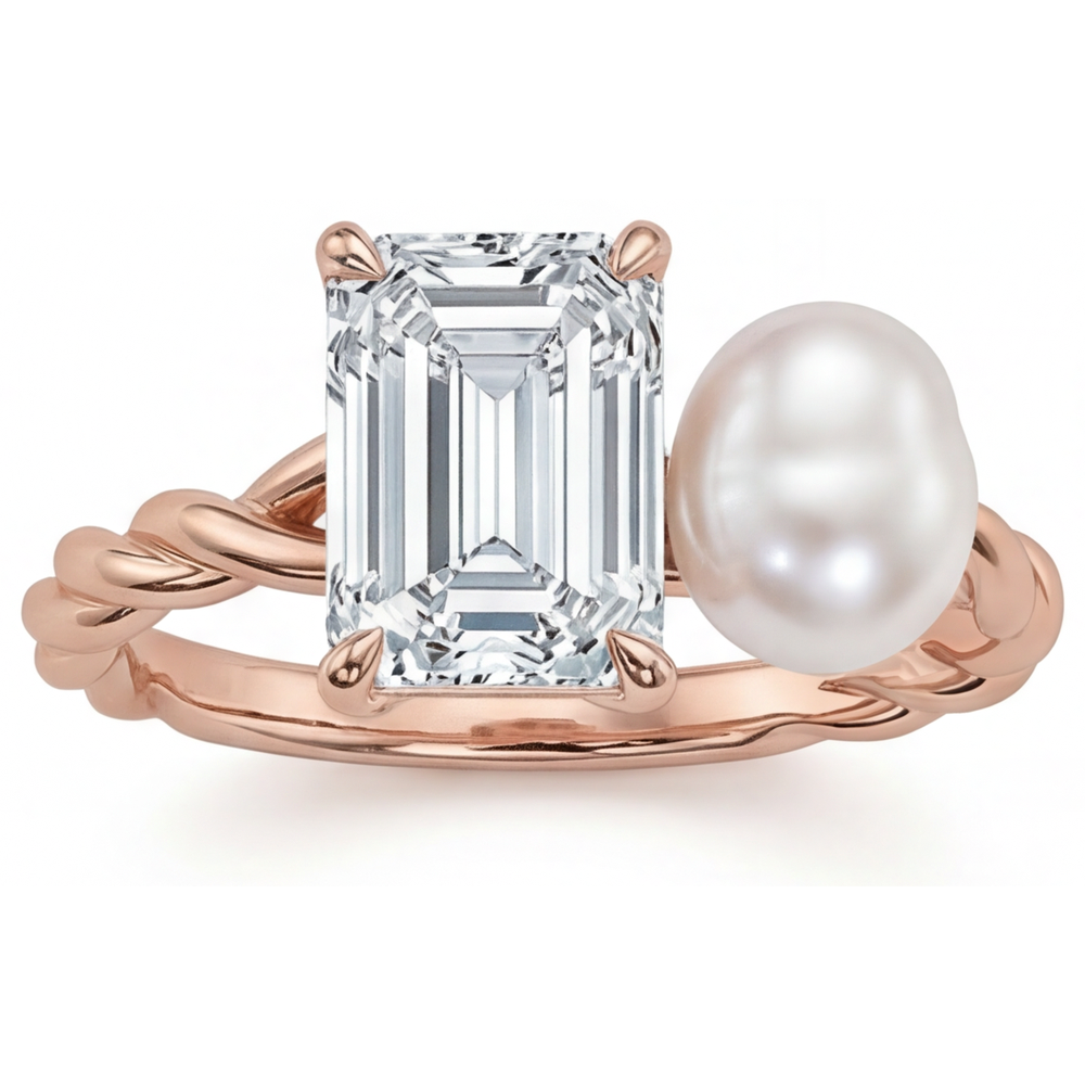 Brillant Taille Émeraude Bague Joaillerie en Or Rose 14 Carats – vue principale