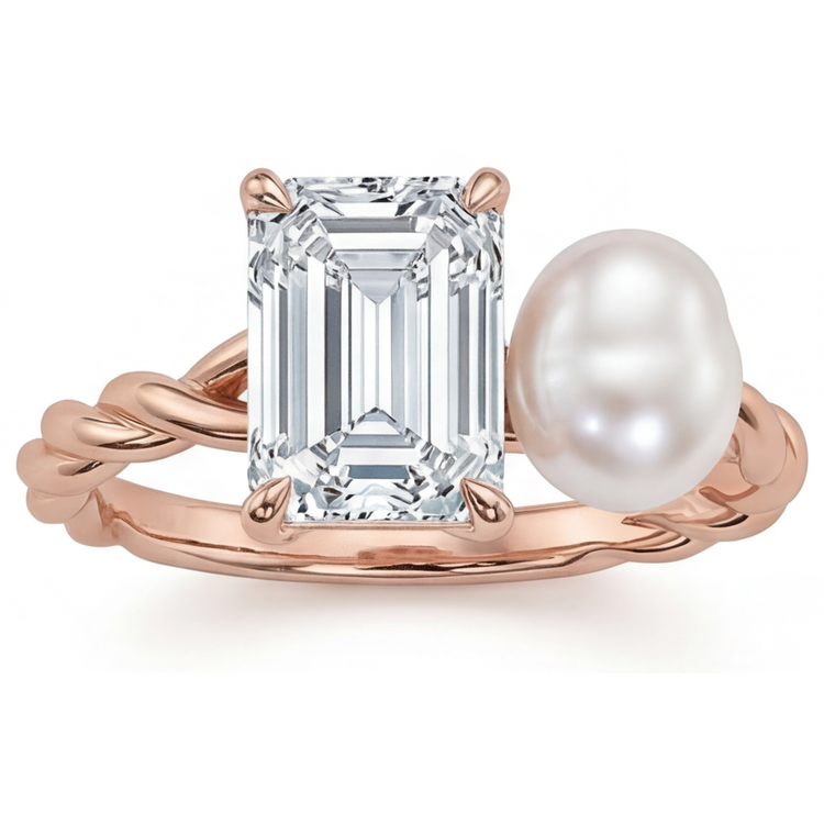 Brillant Taille Émeraude Bague Joaillerie en Or Rose 14 Carats – vue principale