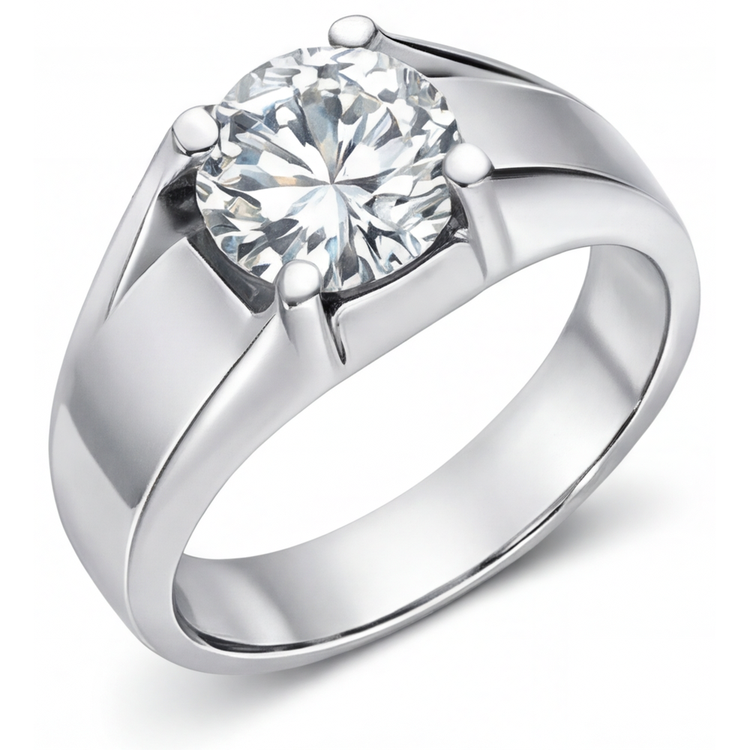 Brillant Taille Brillant Bague Masculine en Or Blanc 14 Carats – vue de côté