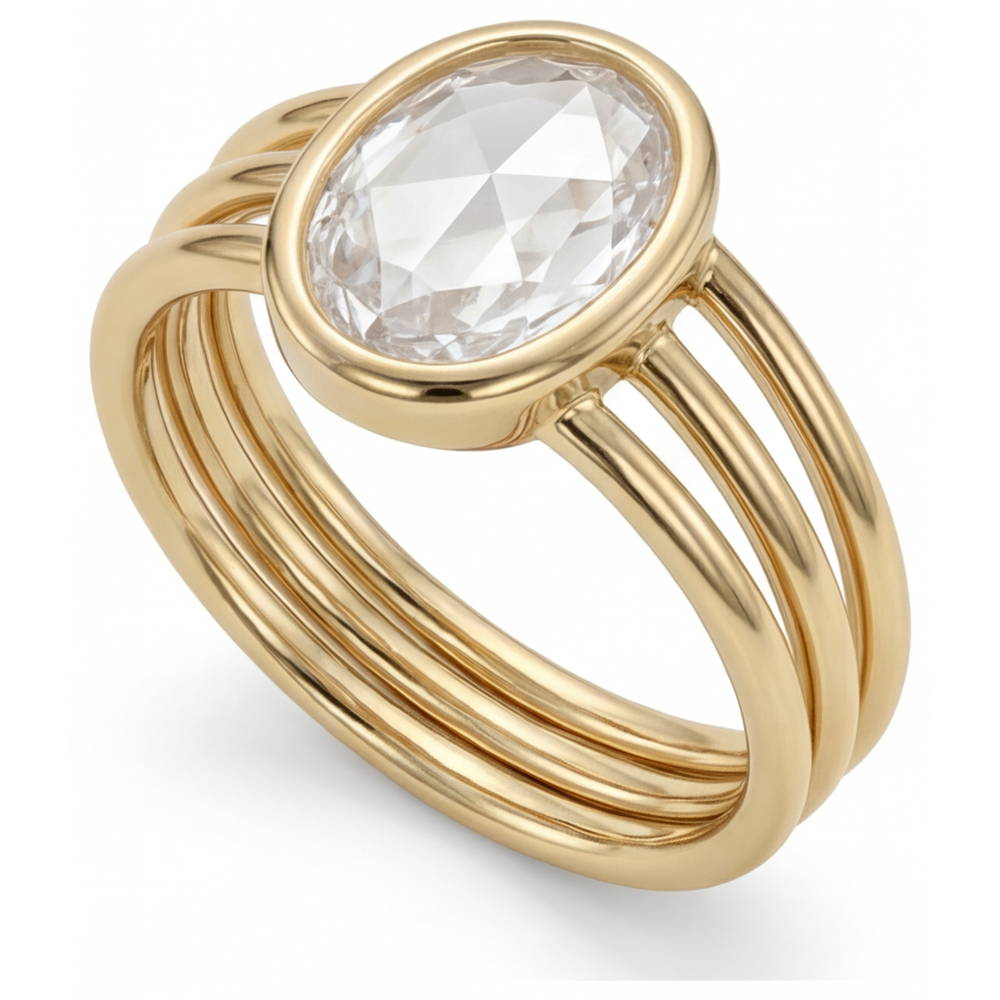 Brillant Taille Ovale Bague Mono-Pierre en Or Jaune 14 Carats – vue de côté