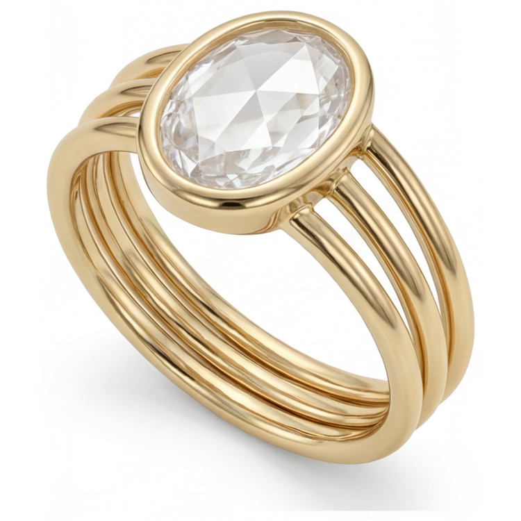 Brillant Taille Ovale Bague Mono-Pierre en Or Jaune 14 Carats – vue de côté