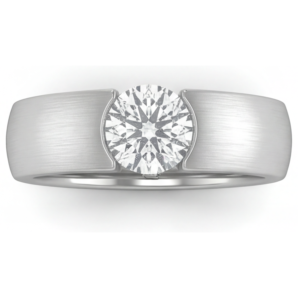 Brillant Taille Brillant Bague pour Homme en Or Blanc 14 Carats – vue principale