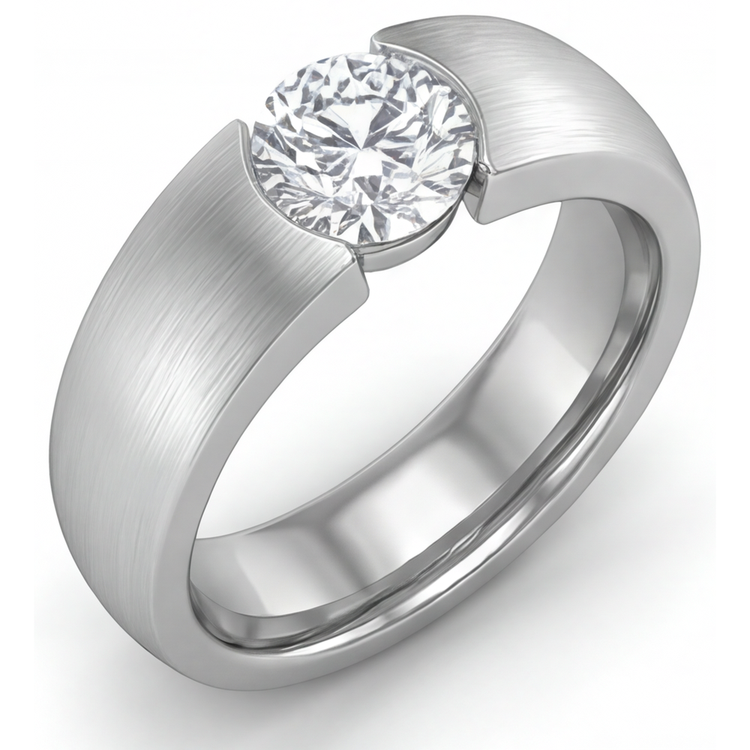 Taille Brillant Brillant bague en Or Blanc 14 Carats – vue de face