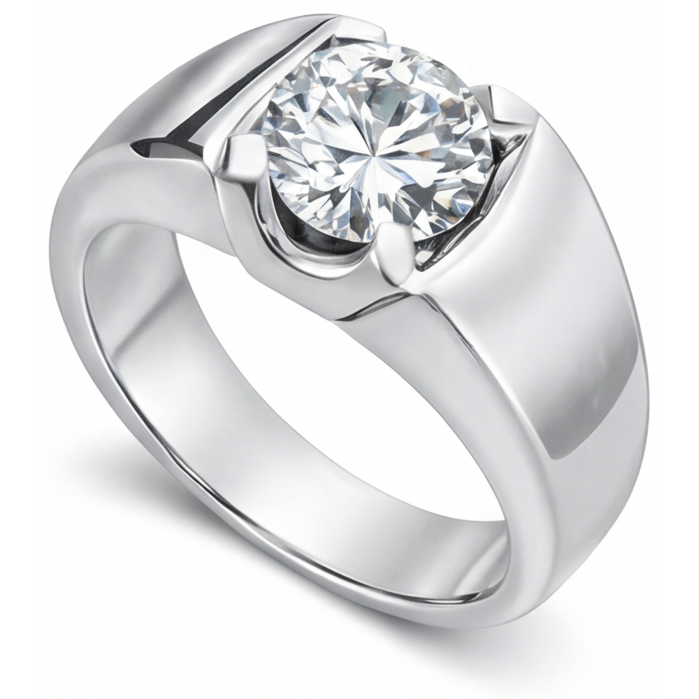 Brillant Taille Brillant Bague pour Homme en Or 14K Blanc – vue d'angle
