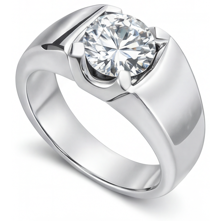 Brillant Taille Brillant Bague pour Homme en Or 14K Blanc – vue d'angle