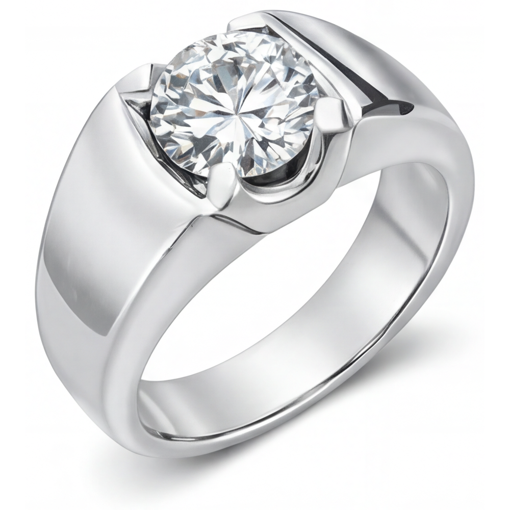 Bague pour Homme Or 14K Blanc avec Brillant – vue de profil
