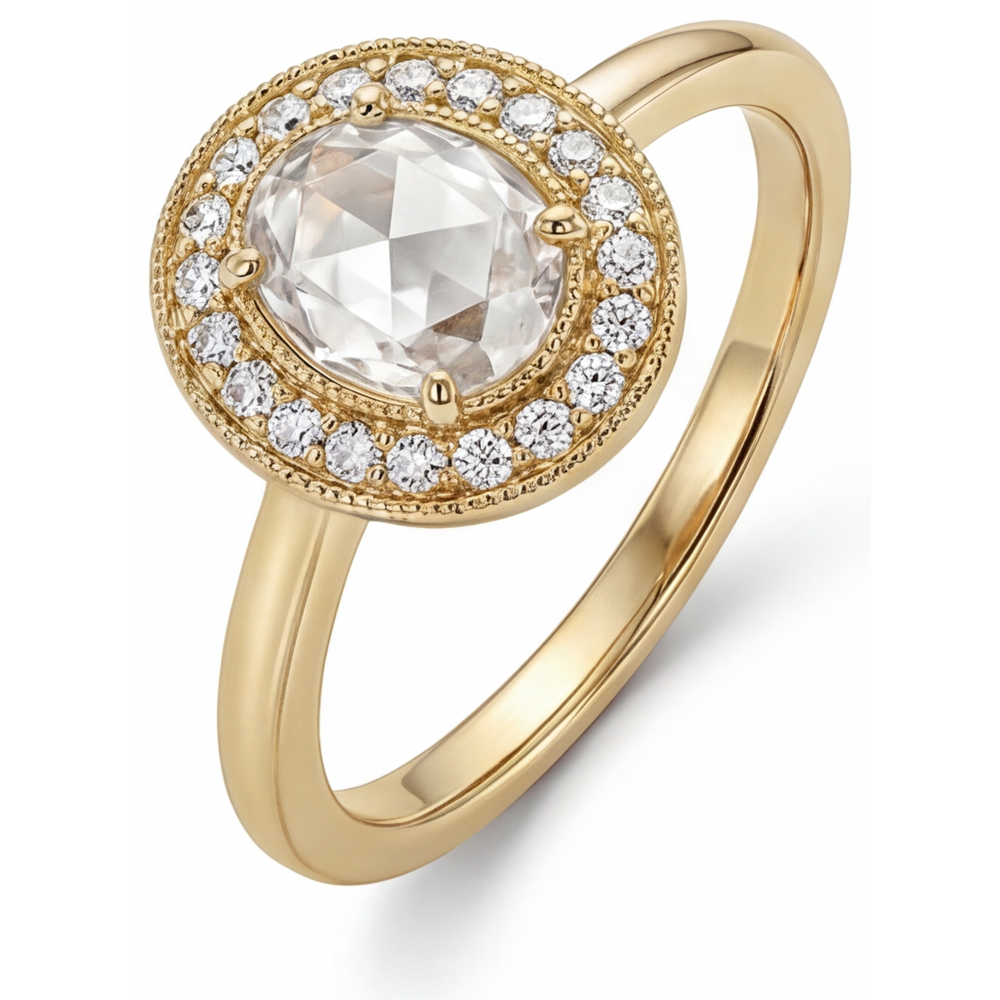 Brillant Bague Sertie Halo 2 carats Or 14K Jaune – vue de face