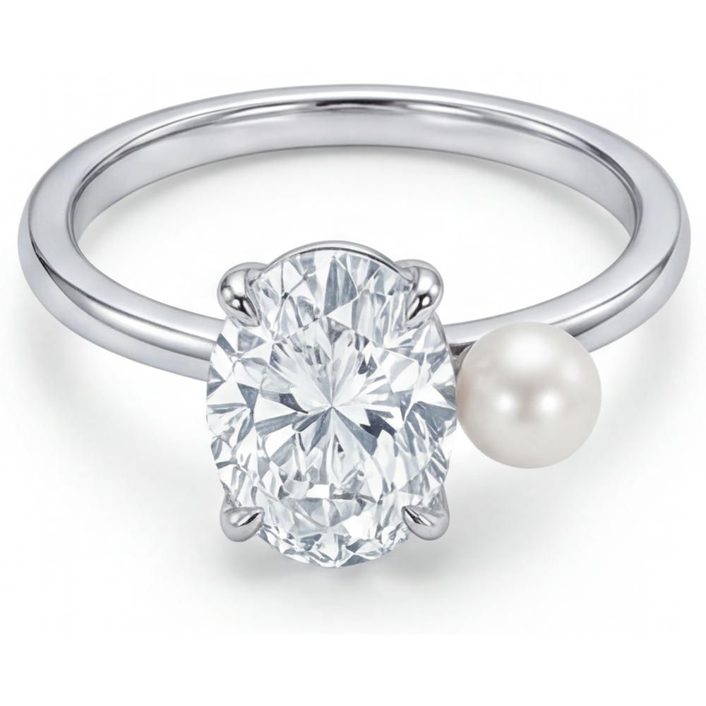 Ovale Brillant bague en Or Blanc 14 Carats – vue de face