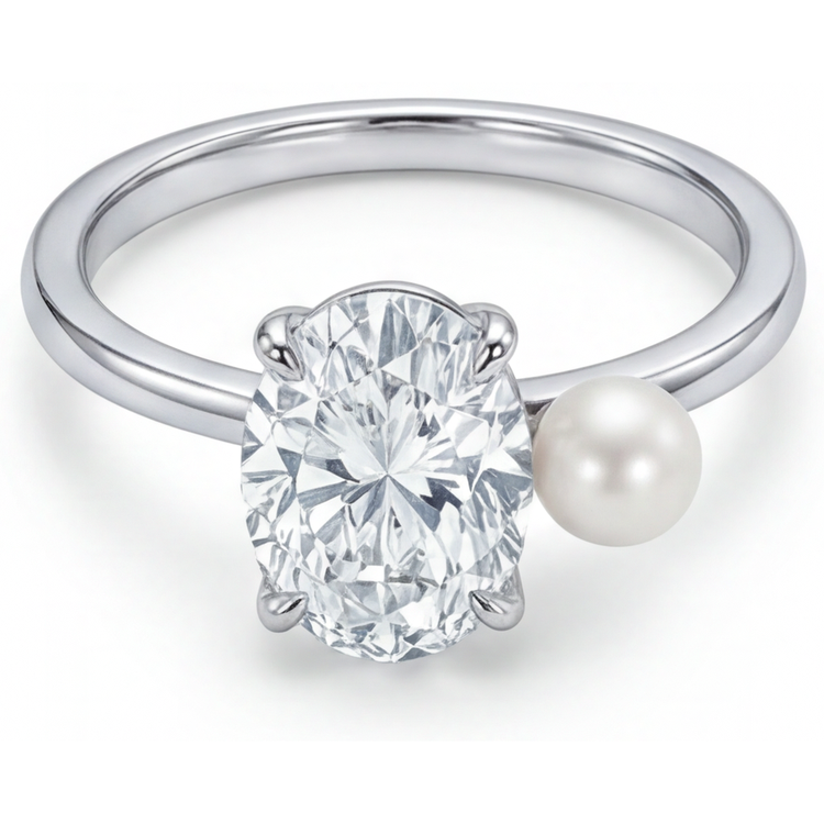 Ovale Brillant bague en Or Blanc 14 Carats – vue de face