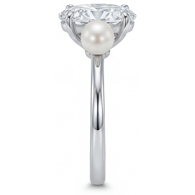 Ovale Brillant bague en Or Blanc 14 Carats – vue de dessus