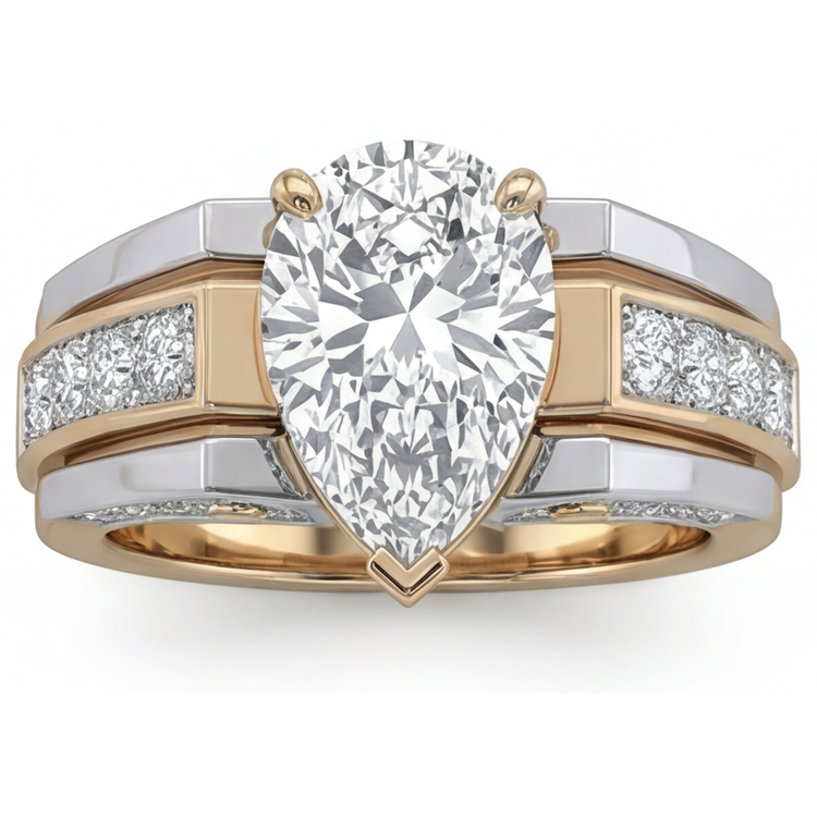 Brillant Bague Solitaire avec Accents – vue de côté