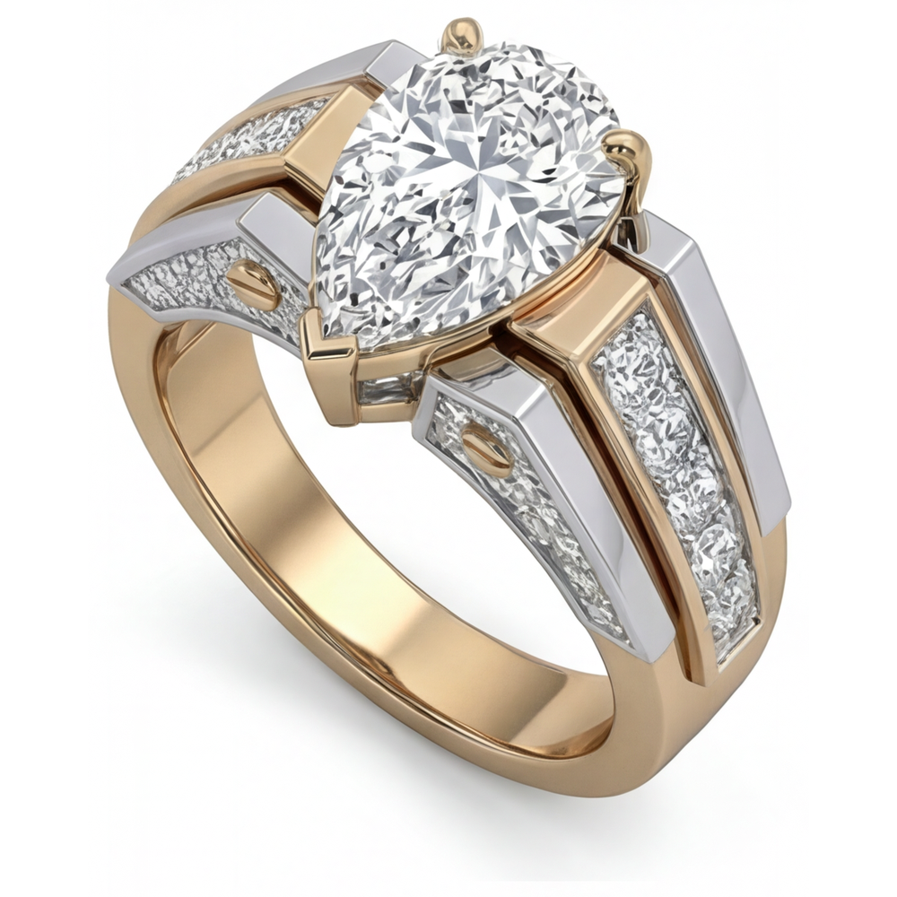 Taille Poire Brillant bague en Or 14K Bicolore – vue d'angle