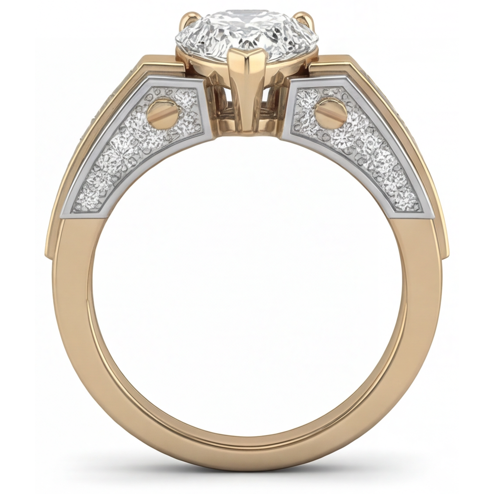 Brillant Taille Poire Bague Solitaire avec Accents en Or 14K Bicolore – vue de profil