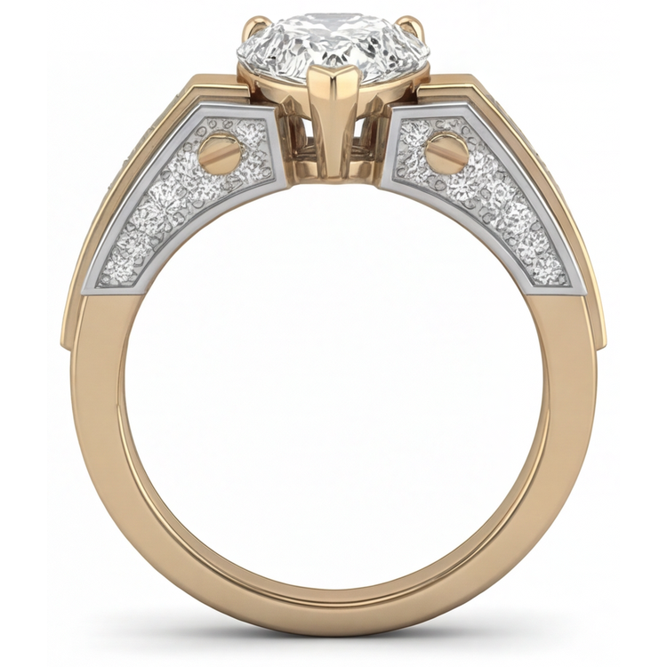 Brillant Taille Poire Bague Solitaire avec Accents en Or 14K Bicolore – vue de profil