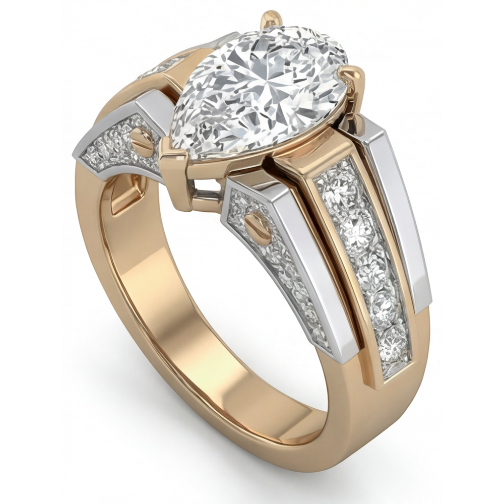 Brillant Bague Solitaire avec Accents 2-carats Or 14K Bicolore – vue arrière