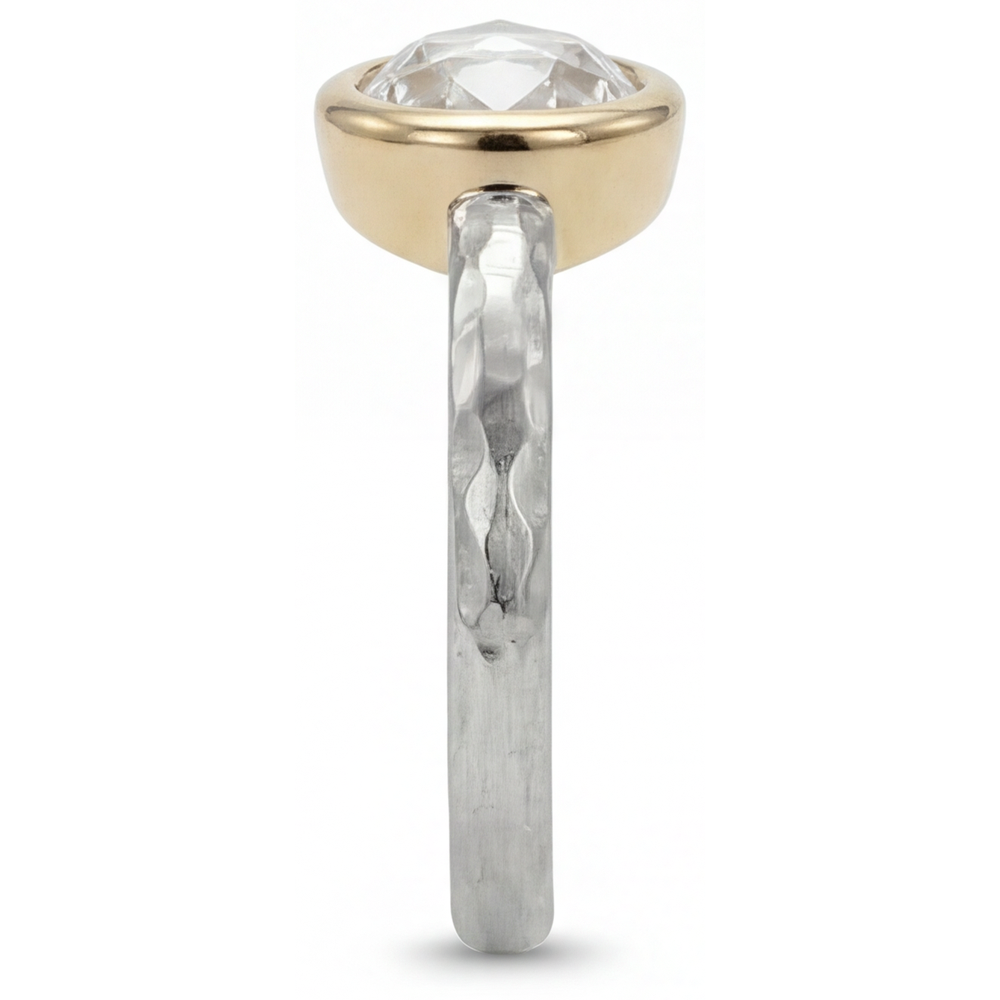 Brillant Ovale Solitaire de Fiançailles en Or 14K Bicolore – vue de profil