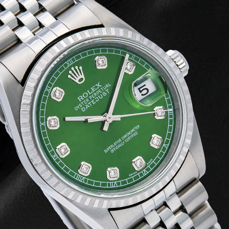 Montre Rolex Datejust 16220 36 mm Cadran Diamants Vert Acier Inoxydable