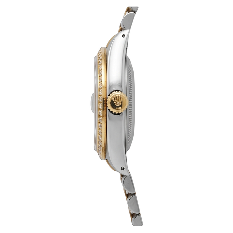 champagne diamant cadran lunette Rolex Datejust regarder or et acier réglage rapide