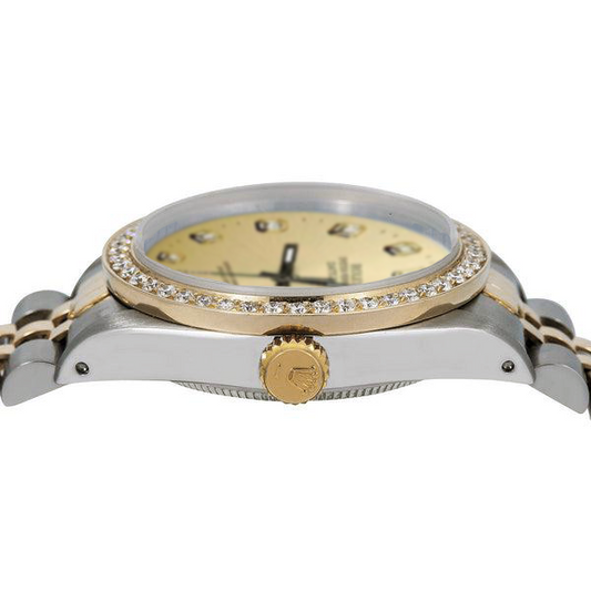 champagne diamant cadran lunette Rolex Datejust regarder or et acier réglage rapide