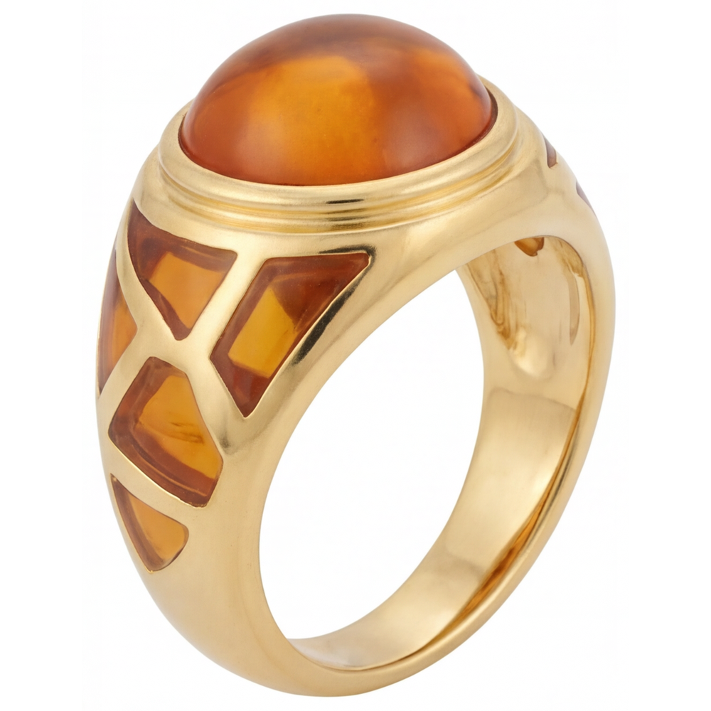 Taille Ronde Citrine bague en Or 14K Jaune – vue de côté