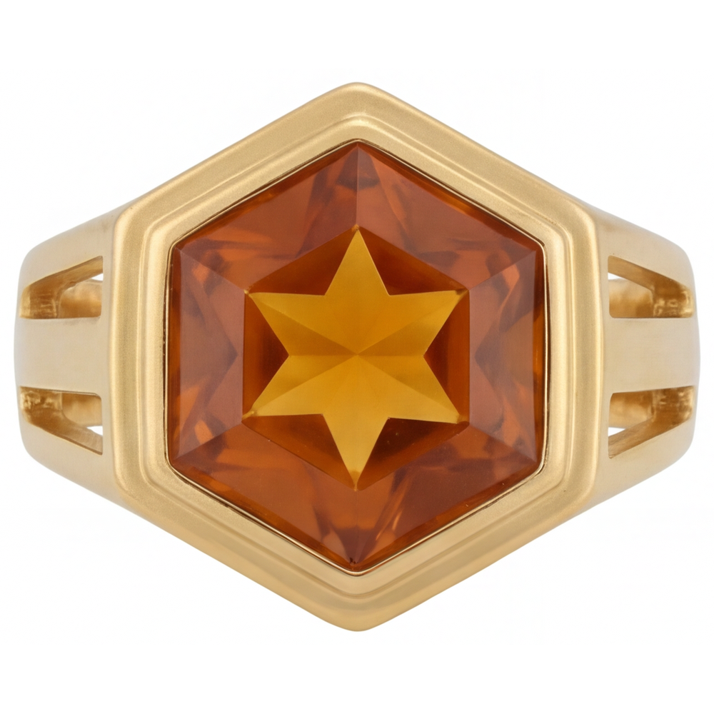 Citrine Hexagon Bague avec Gemme en Or Jaune 14 Carats – vue principale