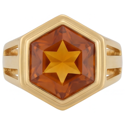 Homme Bague avec Gemme Or Jaune 14 Carats – Citrine Hexagon 5