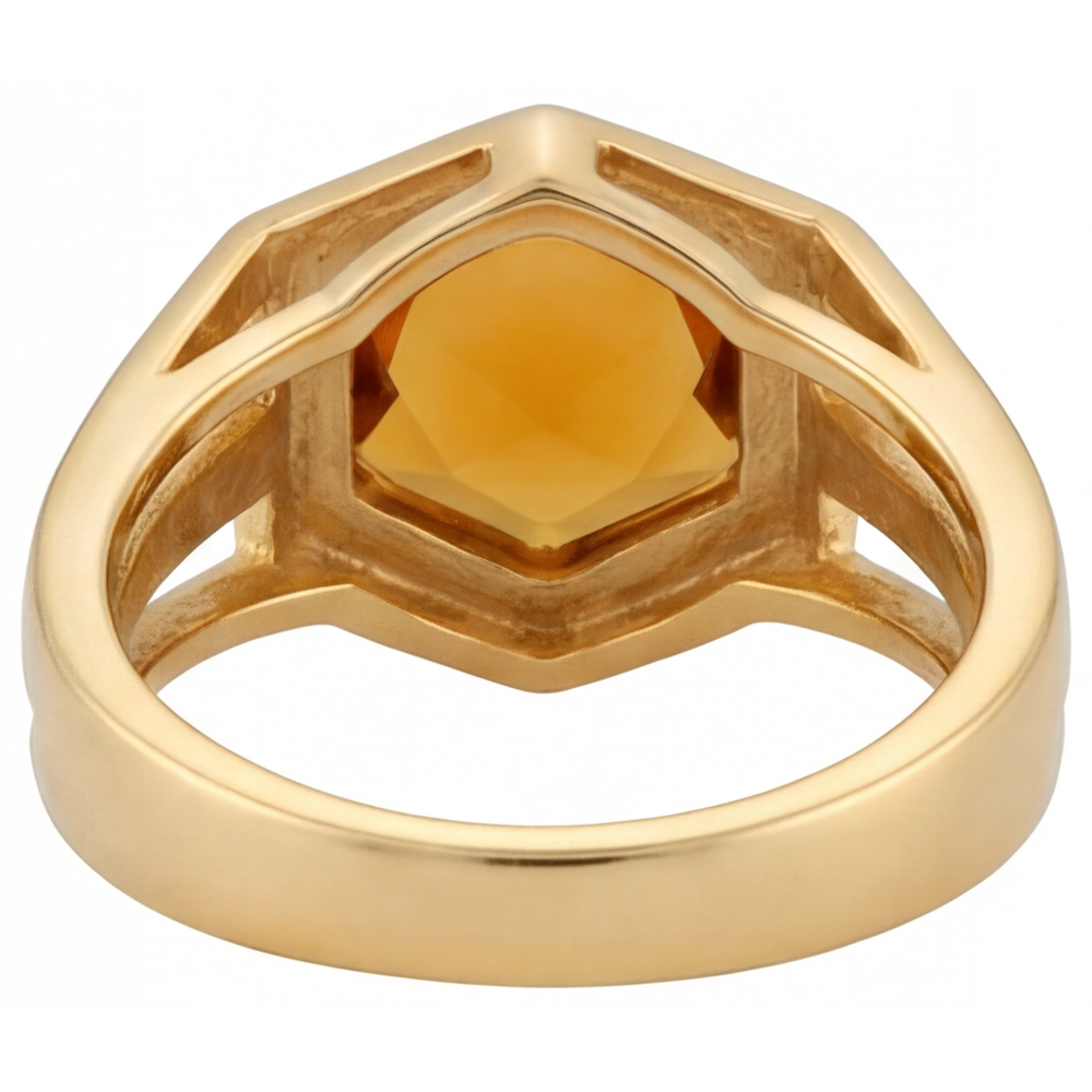 Bague avec Gemme Or Jaune 14 Carats avec Citrine – vue de profil