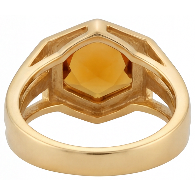 Bague avec Gemme Or Jaune 14 Carats avec Citrine – vue de profil