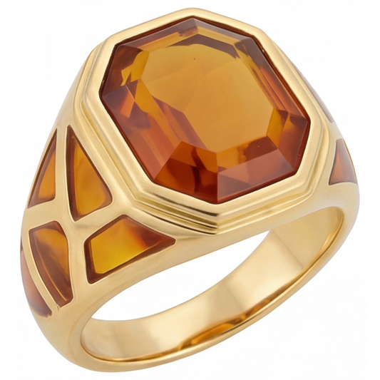 Citrine Bague Pierre de Couleur 10-carats Or 14K Jaune – vue de face