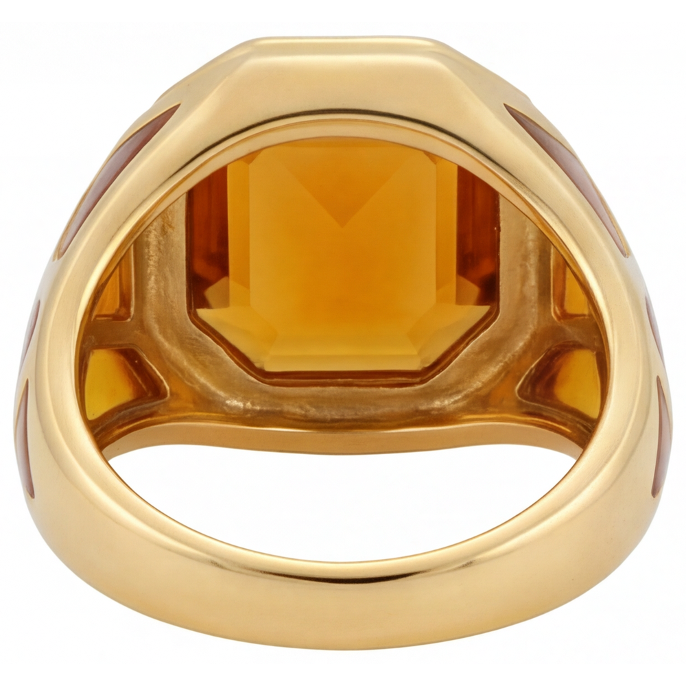 Taille Émeraude Citrine bague en Or 14K Jaune – vue de profil