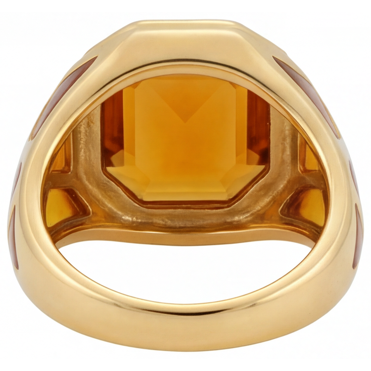 Taille Émeraude Citrine bague en Or 14K Jaune – vue de profil
