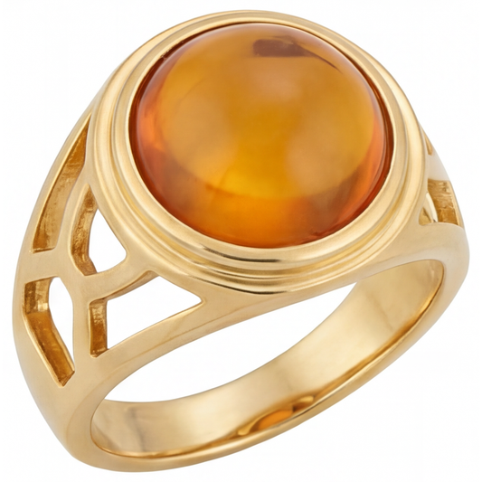 Taille Ronde Citrine bague en Or Jaune 14 Carats – vue de face