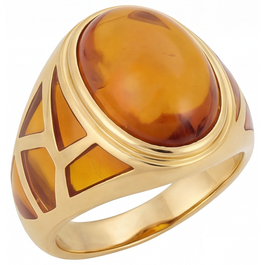 Ovale Citrine bague en Or Jaune 14 Carats – vue de face